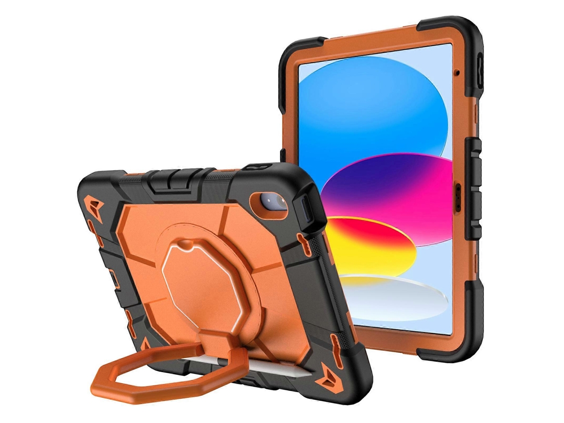Capa Hengrongshen para iPad 10.9 (2022) com capa de silicone premium e suporte, preta e laranja (2025)