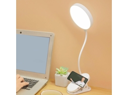Luminária de mesa LED USB para cuidados com os olhos, com clipe e intensidade ajustável para leitura.