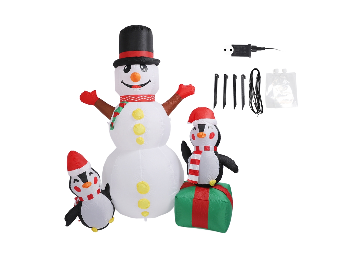 Decoração Natalina Inflável Laxiscreed Com Boneco De Neve E Pinguim, Luz Led, 1,8m, Ip44, Para Exterior