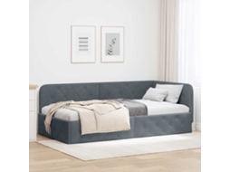 Vidaxl Estrutura de Cama de Canto Cinza Escuro 90 X 190 Cm Veludo