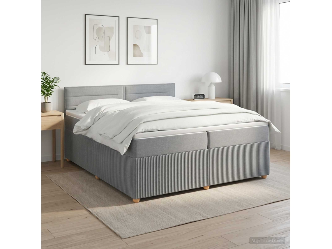 Vidaxl Cama Box Spring Com Colchão Cinzento-claro 200 X 200 Cm Tecido