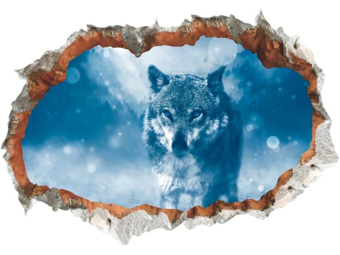 Adesivos Muraux 3d Trou Cassé Arctic Snow Wolf Poster Mural Decoração De Quarto No Sofá Para Salão De Crianças