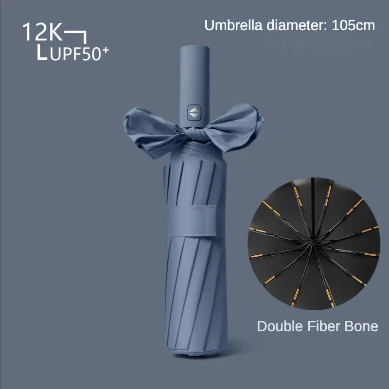 Guarda-chuva Dobrável Automático À Prova De Vento (azul Nebulosa), Guarda-chuva De Proteção Solar Com Alça Dupla De 24 Polegadas.