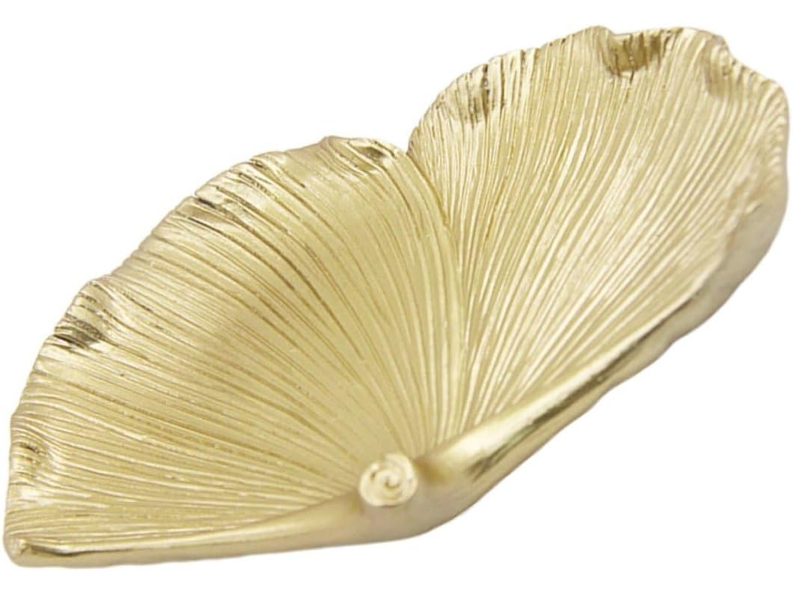 Bandeja Para Guardar Joias Em Tom Dourado, Feita De Resina Natural, Com Um Design Criativo De Folha De Ginkgo.