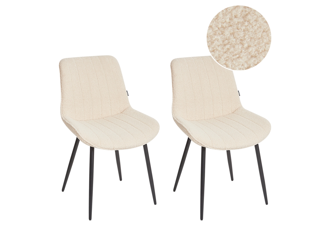 Conjunto 2 Cadeiras De Jantar BELIANI Dubrovnik De Bouclé Creme Claro 53x58x81