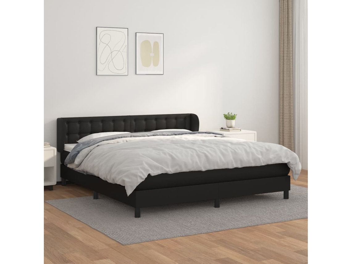 Vidaxl Cama Com Molas/colchão 160x200 Cm Couro Artificial Preto