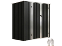 Abrigo de Jardim Exterior Metálico 1,37 M² 163x89x163 Cm com Telhado Inclinado, Portas com Fecho e Luvas Cinzento VERIDIA CUOM