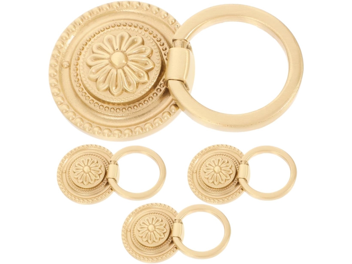 Conjunto De 4 Puxadores Redondos Latão Dourado 48mm Para Armários