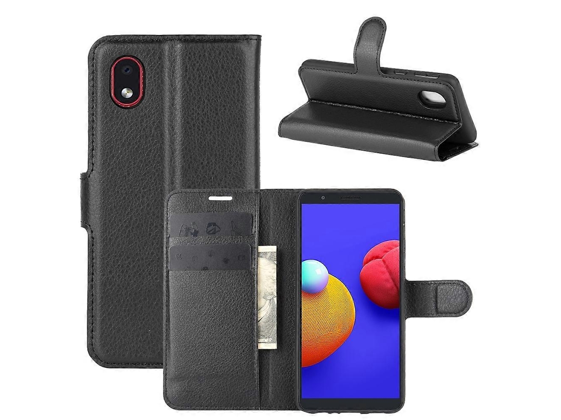 Capa Protetora Horizontal Com Textura De Lichia Para Samsung Galaxy A01 Core / M01 Core, Com Suporte, Compartimentos Para Cartões E Carteira.