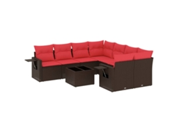 Conjunto de Sofá de Jardim com 9 Peças e Almofadas em Rattan Sintético Marrom MAISON EXCLUSIVE