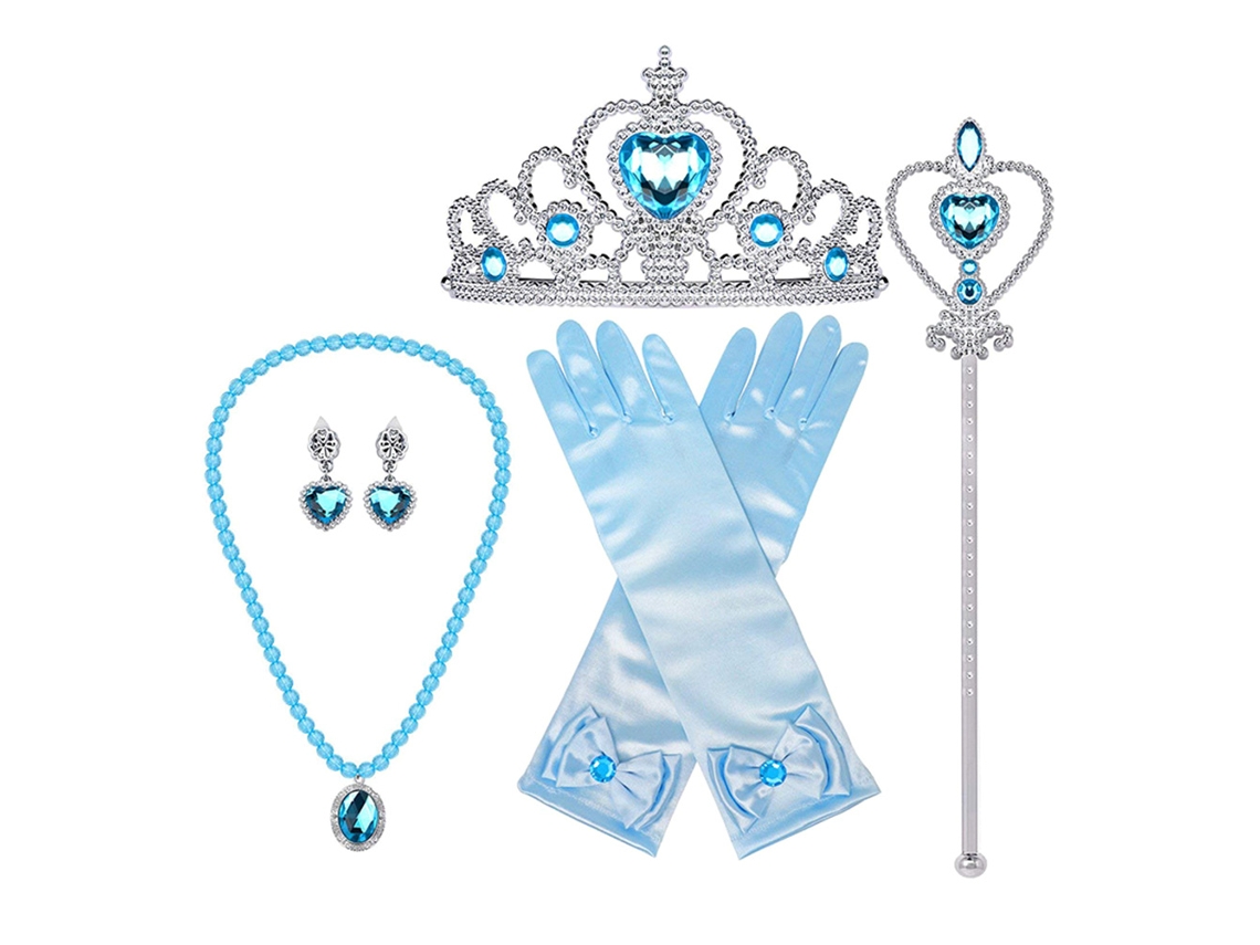 Ats conjunto de Acessórios para Fantasia de Princesa: Coroa, Cetro, Colar, Brincos e Luvas