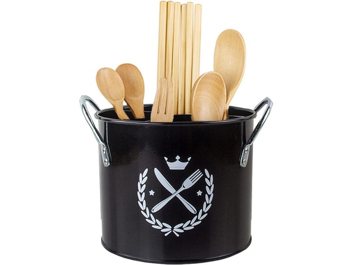 Porta Utensílios De Cozinha Grande Com Tampa, Asa De Aço Inoxidável E Bandeja De Gotejamento Removível