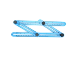Régua azul de 4 lados com guia multiangular e gabarito deslizante, ferramenta de medição em plástico de 25 cm.