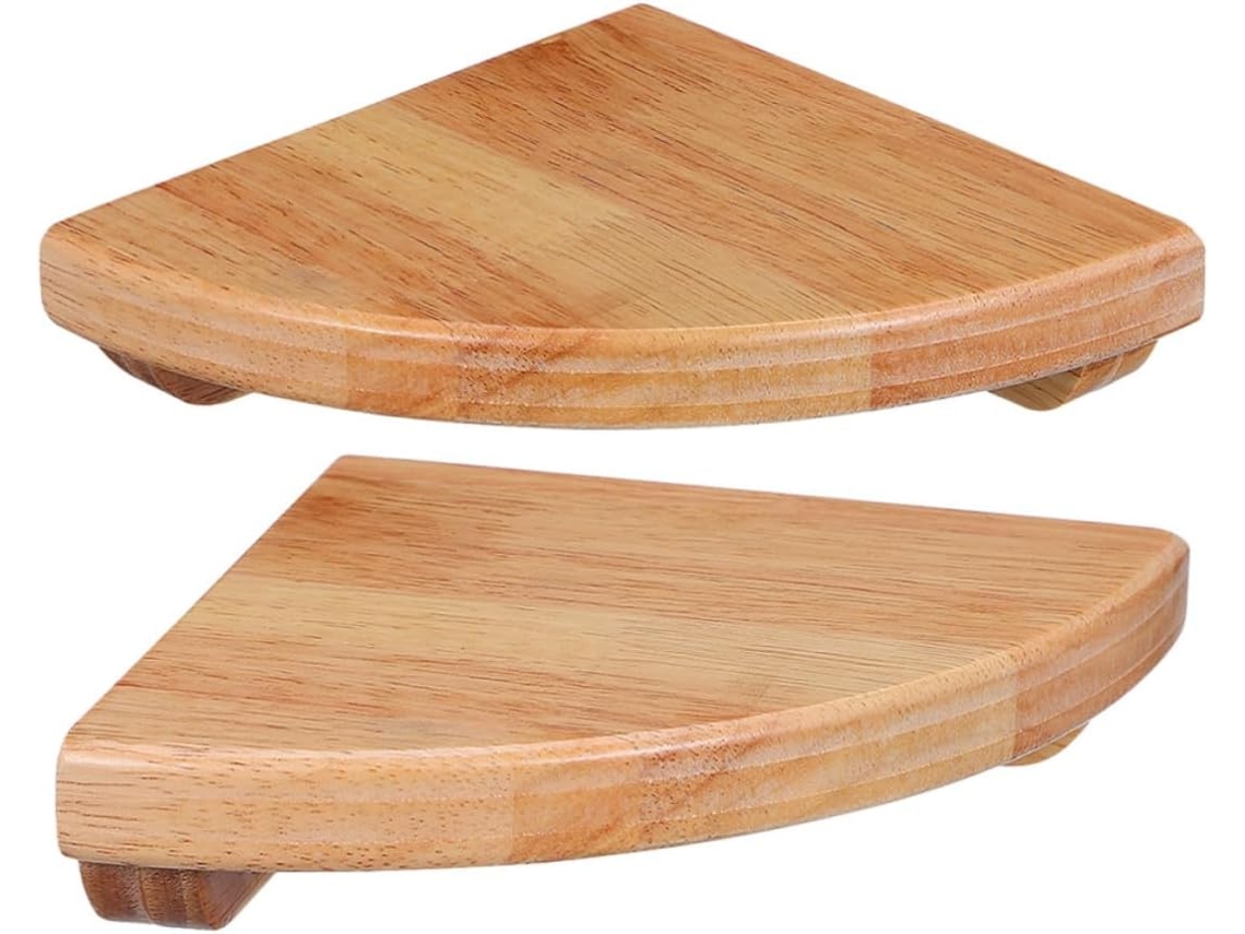 Conjunto De 2-prateleiras Canto Em Madeira Com Formato Leque 15cm 6-polegadas Para Parede, Ideais Para Cozinha, Banheiro