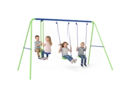 Conjunto De Balanço De Jardim Em Metal Com Altura Ajustável, 2 Balanços E Cadeira De Balanço, 280x140x178 Cm, Verde E Azul.