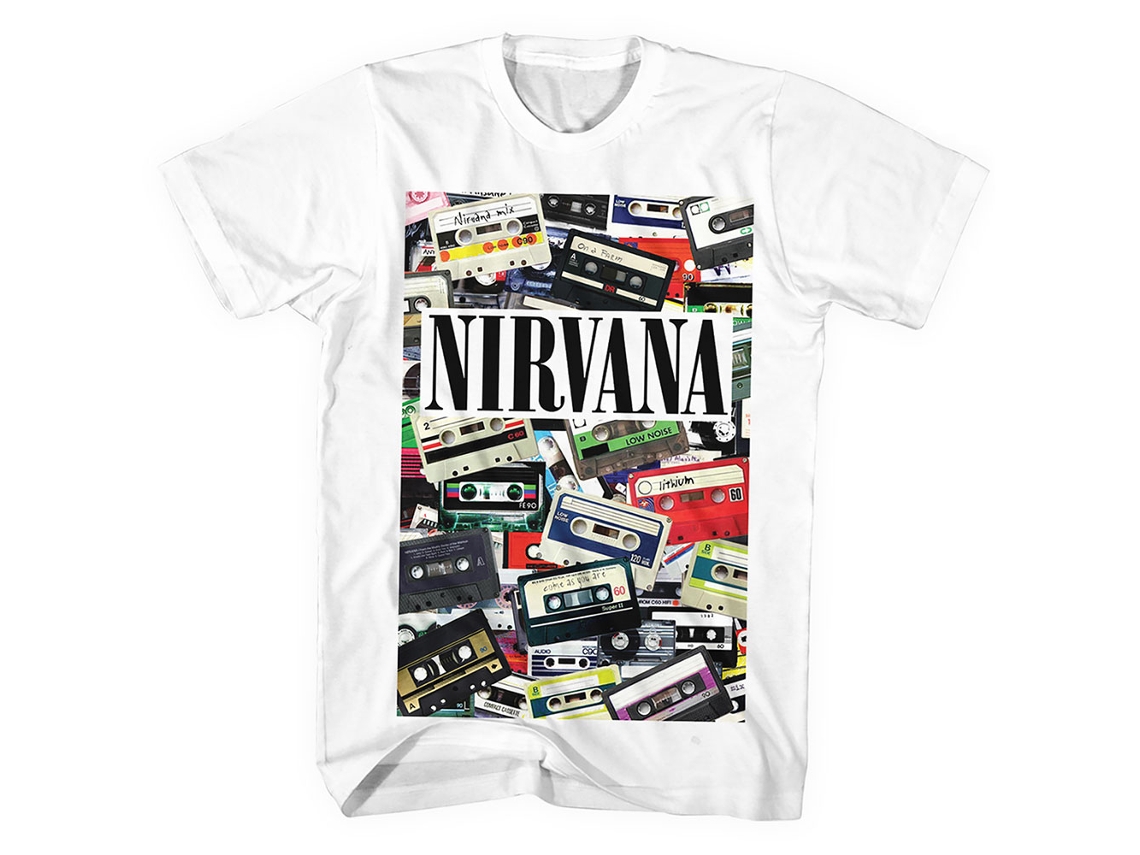 T-Shirt ROCK OFF Nirvana - Cassettes Branco (Tamanho: L)