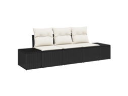 Conjunto 3 Sofá De Jardim Vidaxl Preto Vime Pe (239 X 62 X 69 Cm)