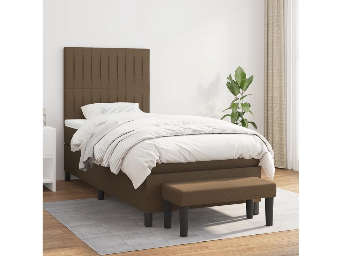 Vidaxl Cama Com Molas/colchão 90x190 Cm Tecido Castanho-escuro