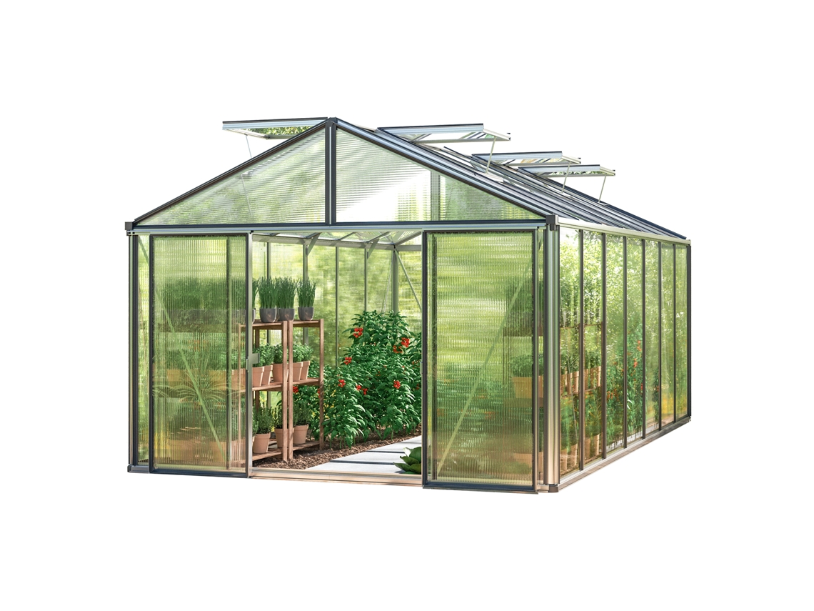 Gfp Estufa Asteria 25 Premium 311x534 Cm Placas Alveolares De 16 Mm, Cor Alumínio Natural Gfp Garten Freizeitprofi