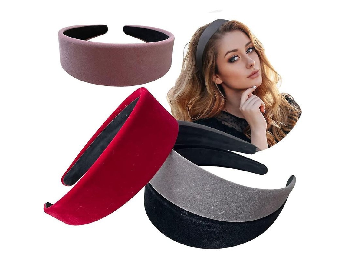 2026 4pcs Cintas de Pelo de Terciopelo 40mm para Mujer Niña Colores Negro Gris Rojo Malva