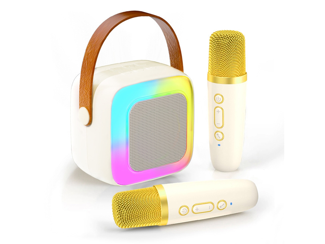 Máquina De Karaoke Portátil, Mini Coluna Bluetooth, Equipada Com 2 Microfones Sem Fios E Iluminação Rgb, Ideal Para Tvs Domésticas.