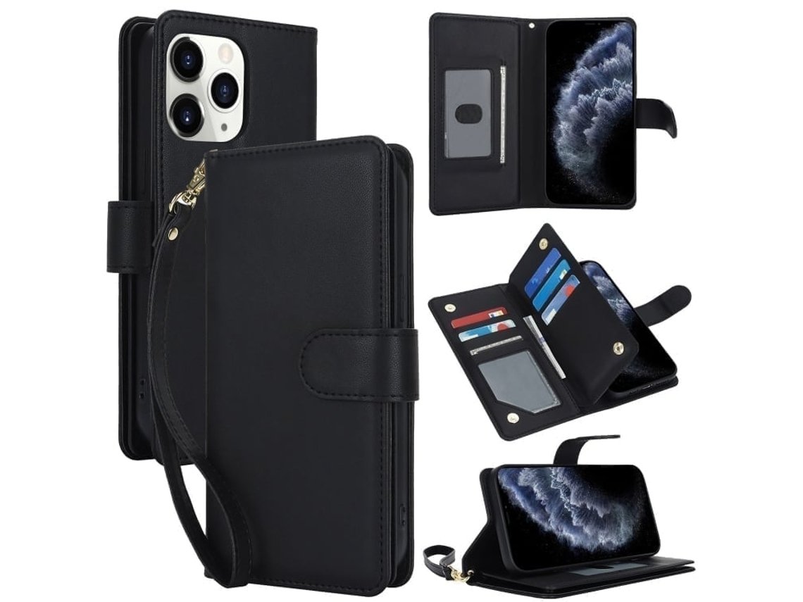 Capa Carteira De Couro Para Iphone 11 Pro - Com Rfid - Para Vários Cartões
