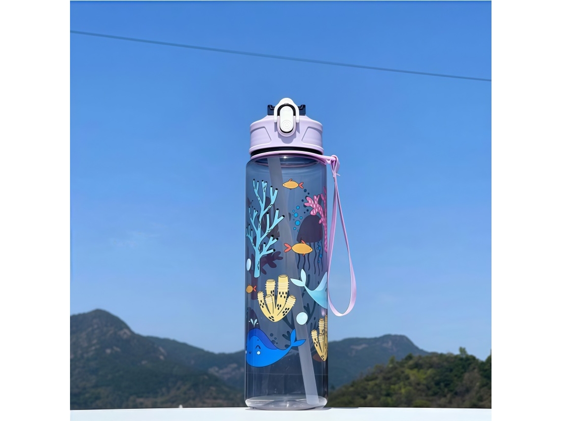 Garrafa De Água Infantil (estilo Oceano Transparente), Capacidade De 750ml, Feita De Plástico Ecológico.