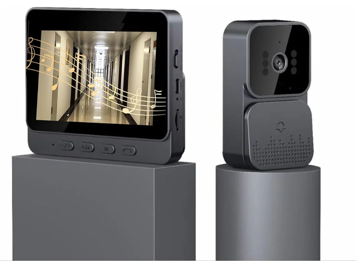 Campainha Sem Fio com Câmera 1080p 90db, Interfone com Vídeo Sem Fio e Tela Ips de 4,3 Polegadas. Brilvibera_ozo