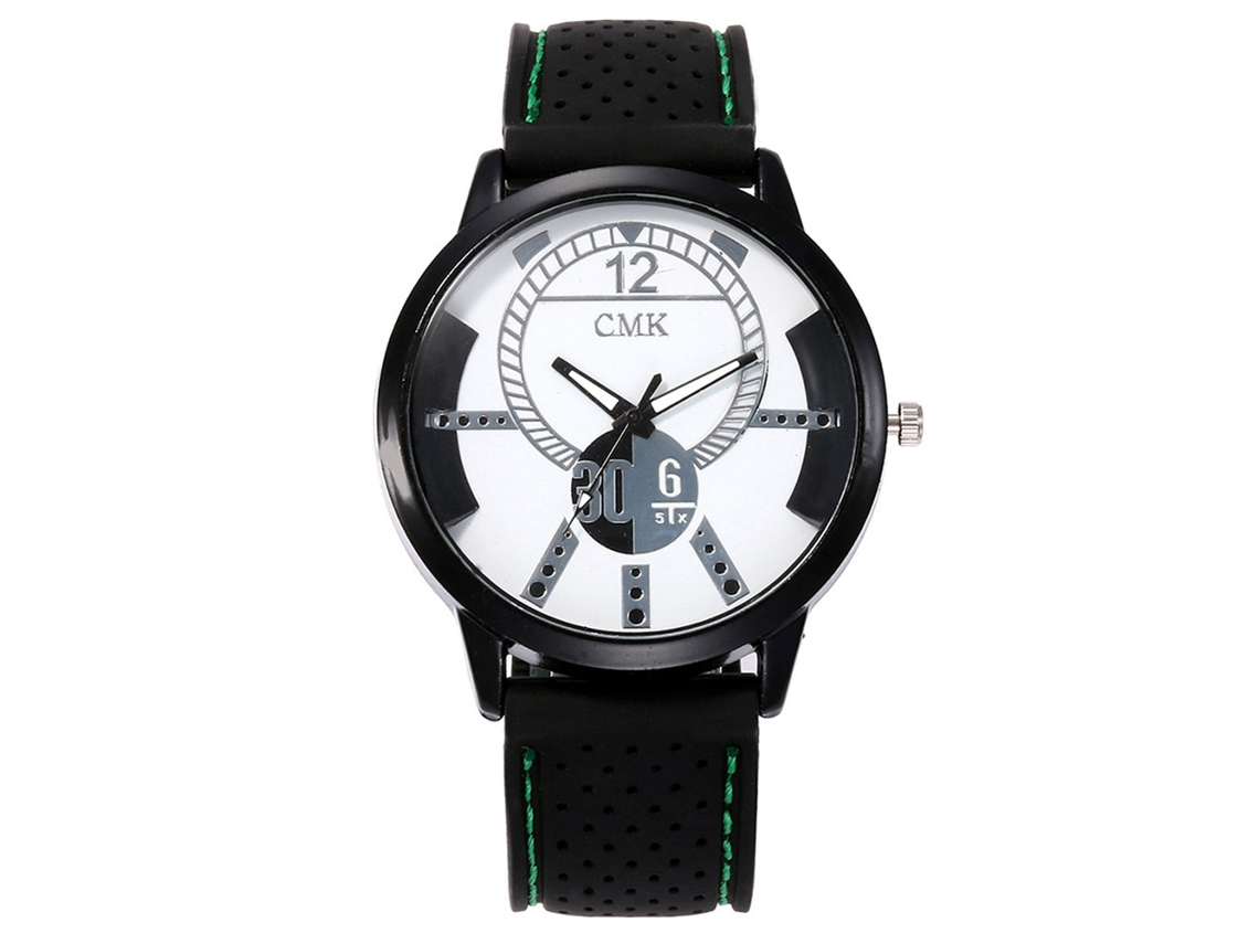 Relógio esportivo casual unissex com pulseira de silicone verde.