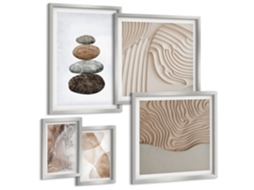 Conjunto De Pinturas Flores E Pássaros Pintados Moldura Prateada Quadros Para A Sala De Estar Espelharte (conjunto De 5 Imagens)