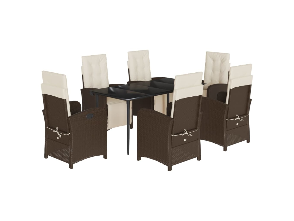 Conjunto de 7 Jantar para Jardim com Almofadões Vime Pe Castanho MAISON EXCLUSIVE
