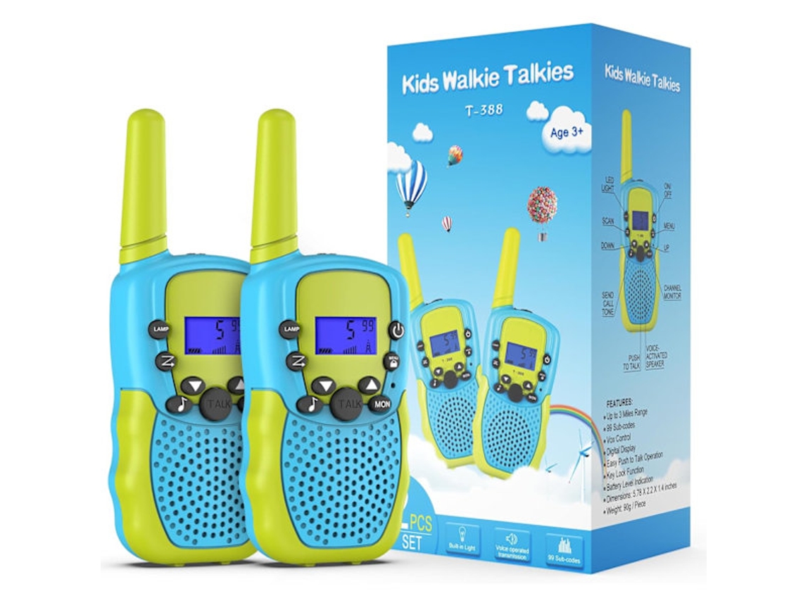 Walkie-Talkie infantil, rádio bidirecional de 8 canais com função de voz e lanterna LED, alcance de 4,8 km para aventuras ao ar livre Ac-aquaforge