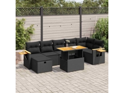Vidaxl 5 Pcs Conjunto Sofás De Jardim Com Almofadões Vime Pe Preto