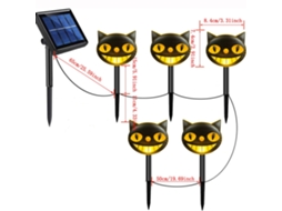 Lurelia Luz Led De Solo Para Halloween, Cabeça De Gato Preta, 5 Estacas Pretas, Energia Solar, Ip65