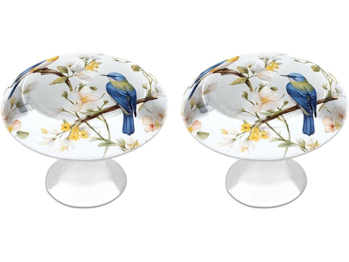 Conjunto De 2 Puxadores Aço Inoxidável Para Armários Cozinha, Com Estampa Personalizada De Flores E Pássaros Em Aquarela