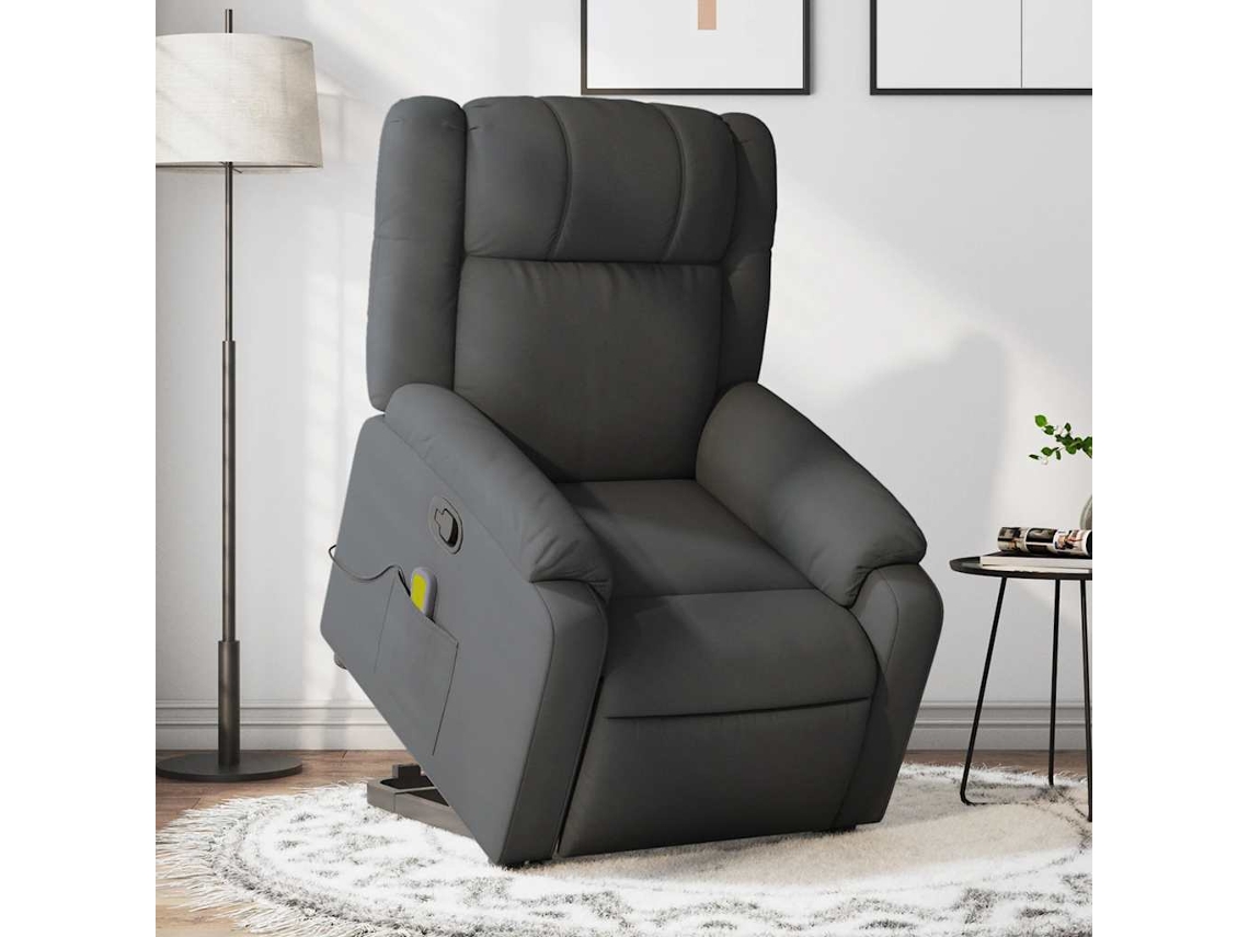 Vidaxl Poltrona Elevatória De Massagens Tecido Cinzento-escuro