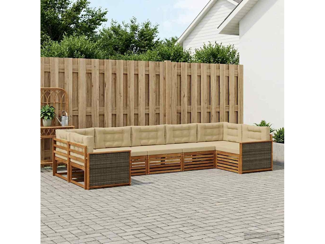 Vidaxl Conjunto De Sofás Para Exterior 7 Pcs Natural E Bege