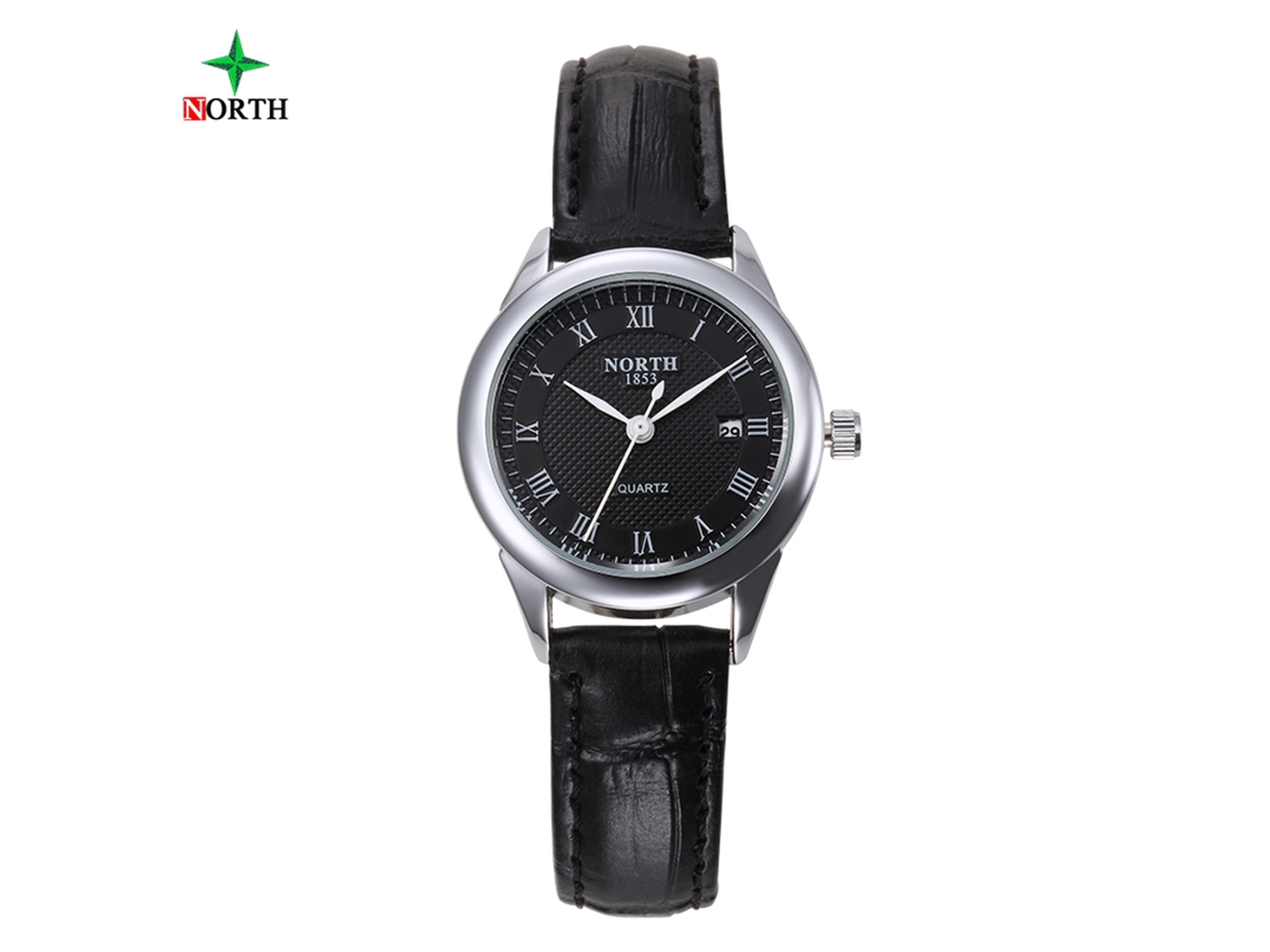 Reloj De Pareja Analógico De Cuarzo Con Correa De Cuero Dial Negro Caja Plata