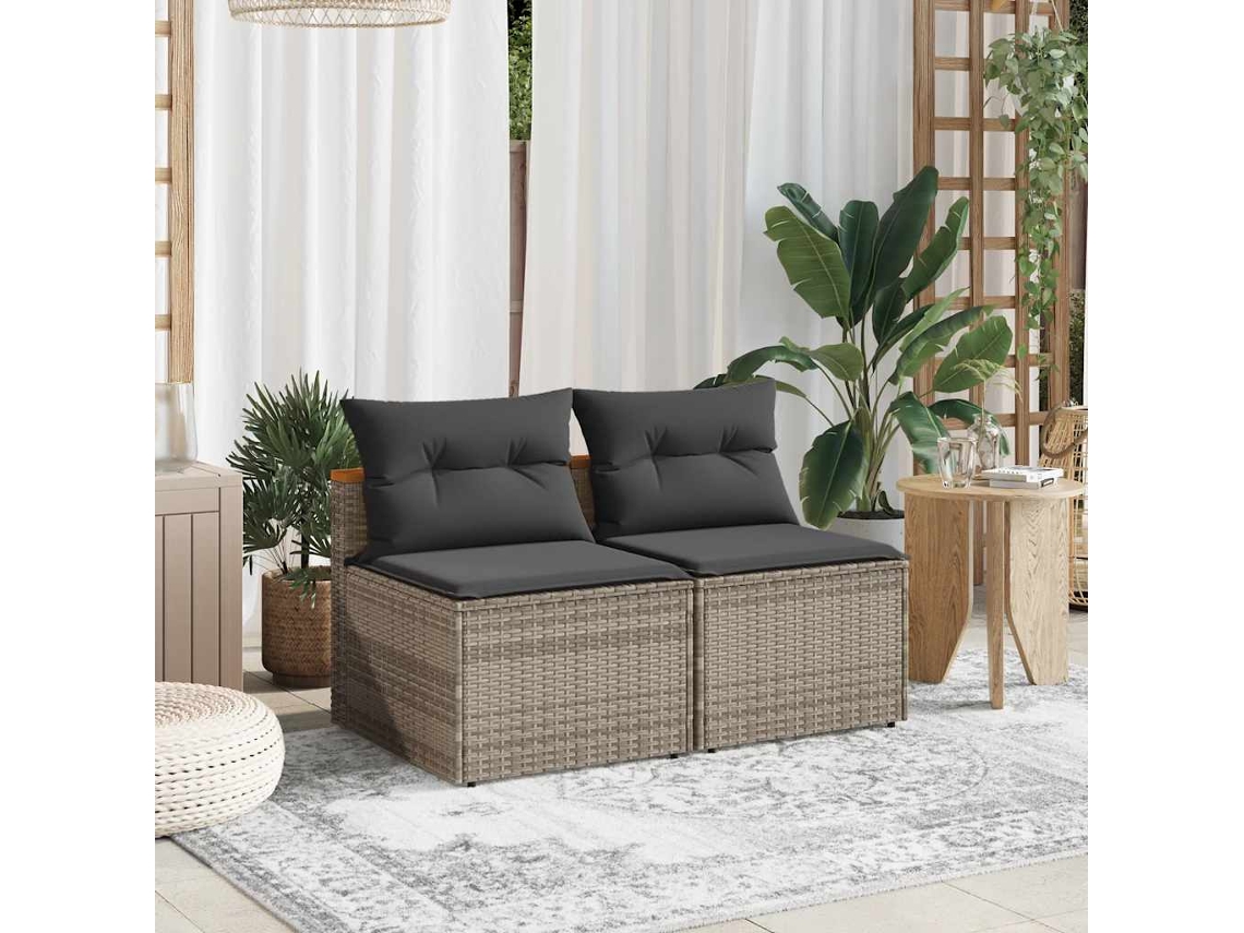 Vidaxl Sofás De Jardim Sem Braços Com Almofadões 2 Pcs Vime Pe Cinza