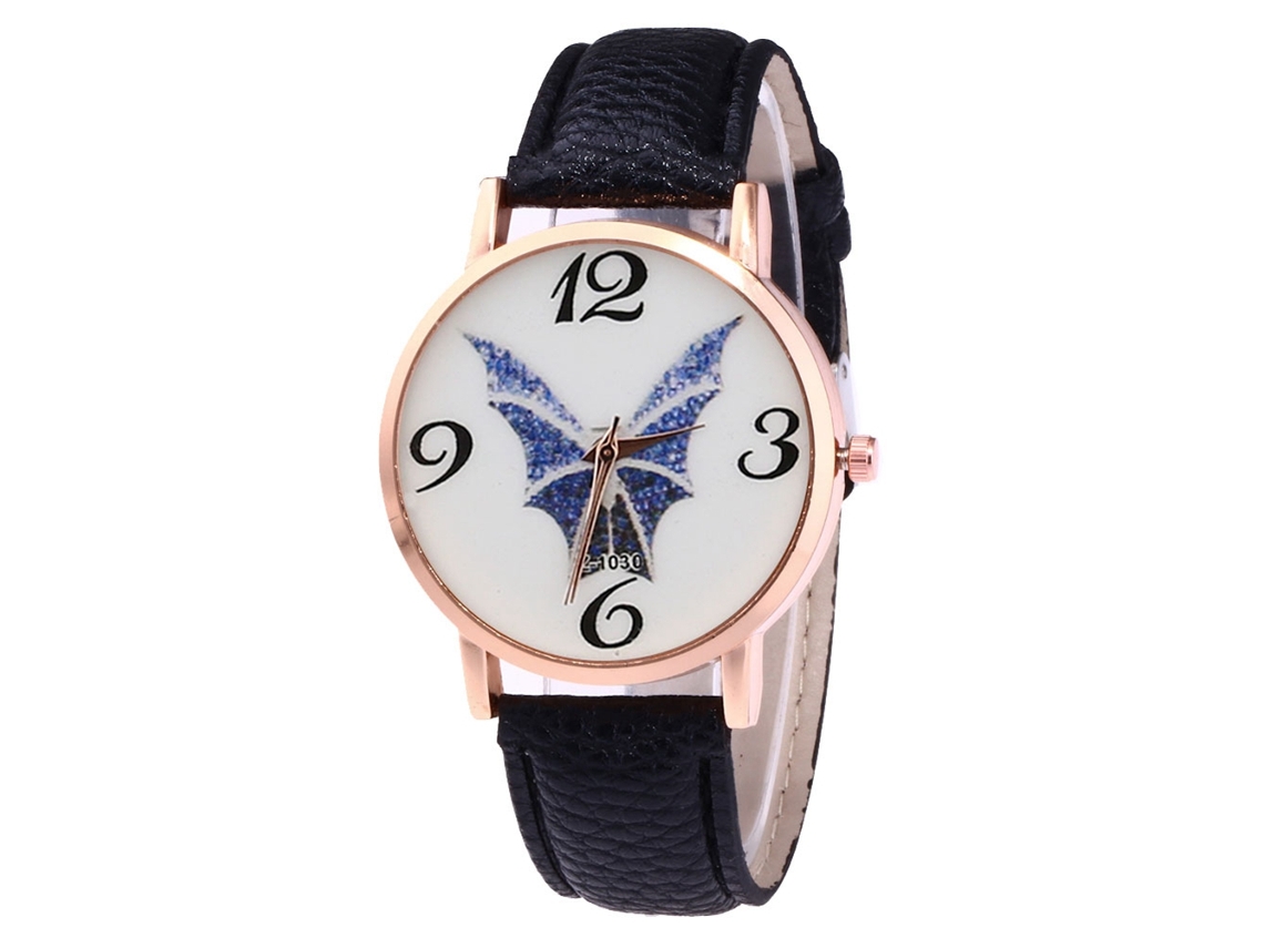 Reloj De Cuarzo Unisex Con Correa De Cuero Pu, Dial De Murciélago, Casual Y Fashion