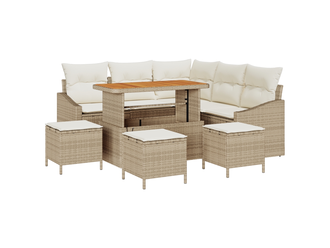 Conjunto 9 Sofá Exterior Vidaxl Bege Vime Pe (178.5 X 178.5 X 85 Cm)