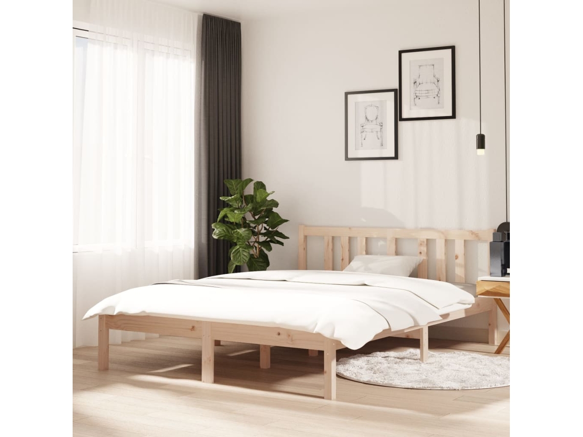 Vidaxl Estrutura De Cama Casal 135x190 Cm Madeira Maciça