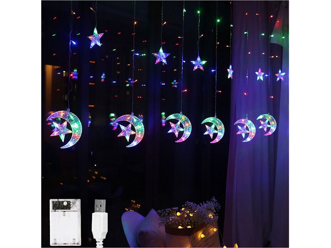 2026 luz de Ventana Cortina Led Luces Hadas Luna Estrella Con Batería Usb Interior Exterior Fiesta Dormitorio