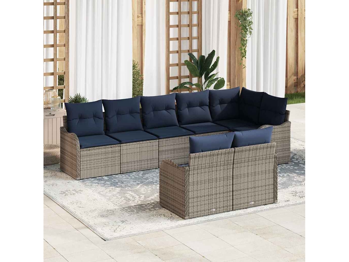 Vidaxl Conjunto De Sofá De Jardim 8 Unid. Cinzeto Vime Pe