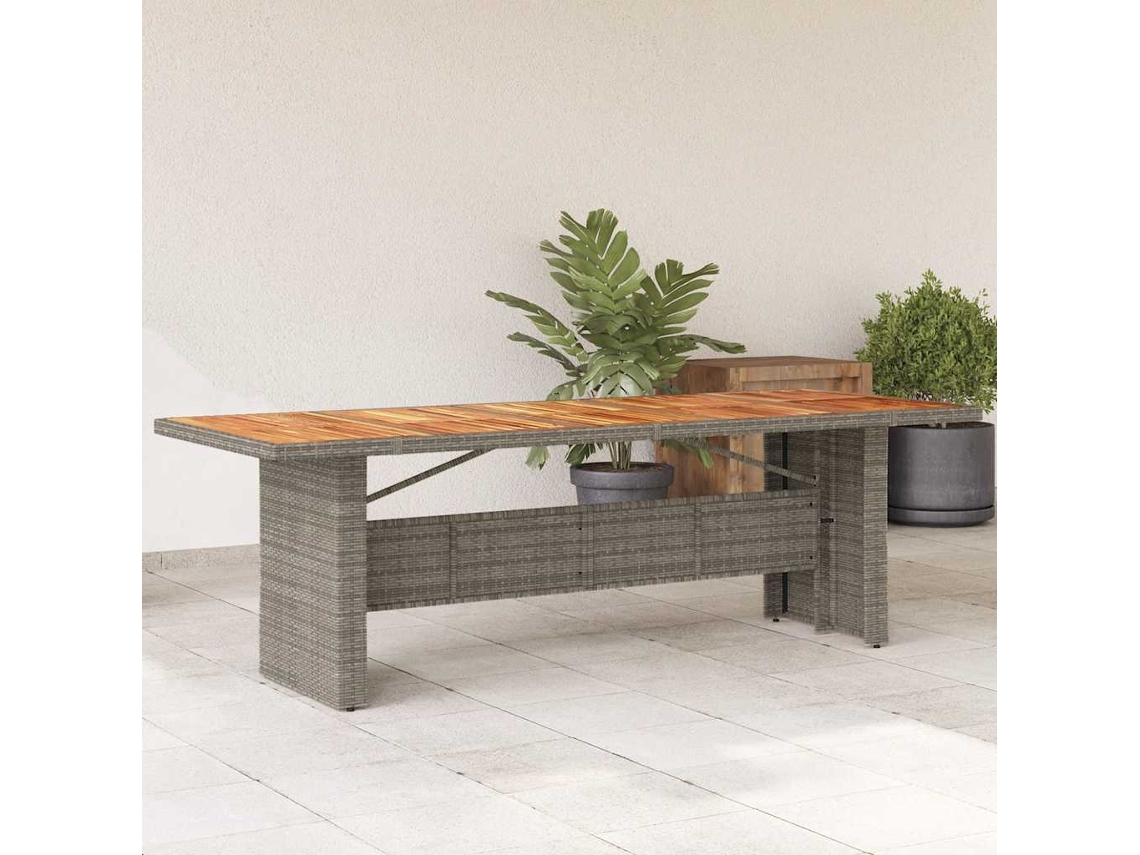 Vidaxl Mesa De Jardim Com Tampo De Madeira De Acácia Vime Pe Cinzento