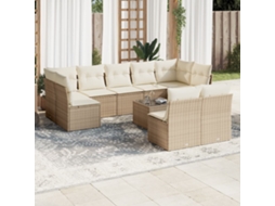 Vidaxl 10 Pcs Conjunto De Sofás P/ Jardim Com Almofadões Vime Pe Bege