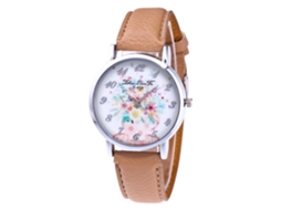 Relógio feminino Zhoulianfa Geneva com pulseira de couro, mecanismo de quartzo, estampa de margaridas F-458a creme
