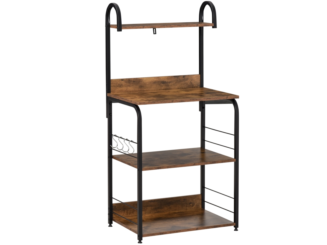Estante de Cozinha Melamina de Madeira e Metal Cor Marrom Rústico e Preto 60x40x125 cm Homcom