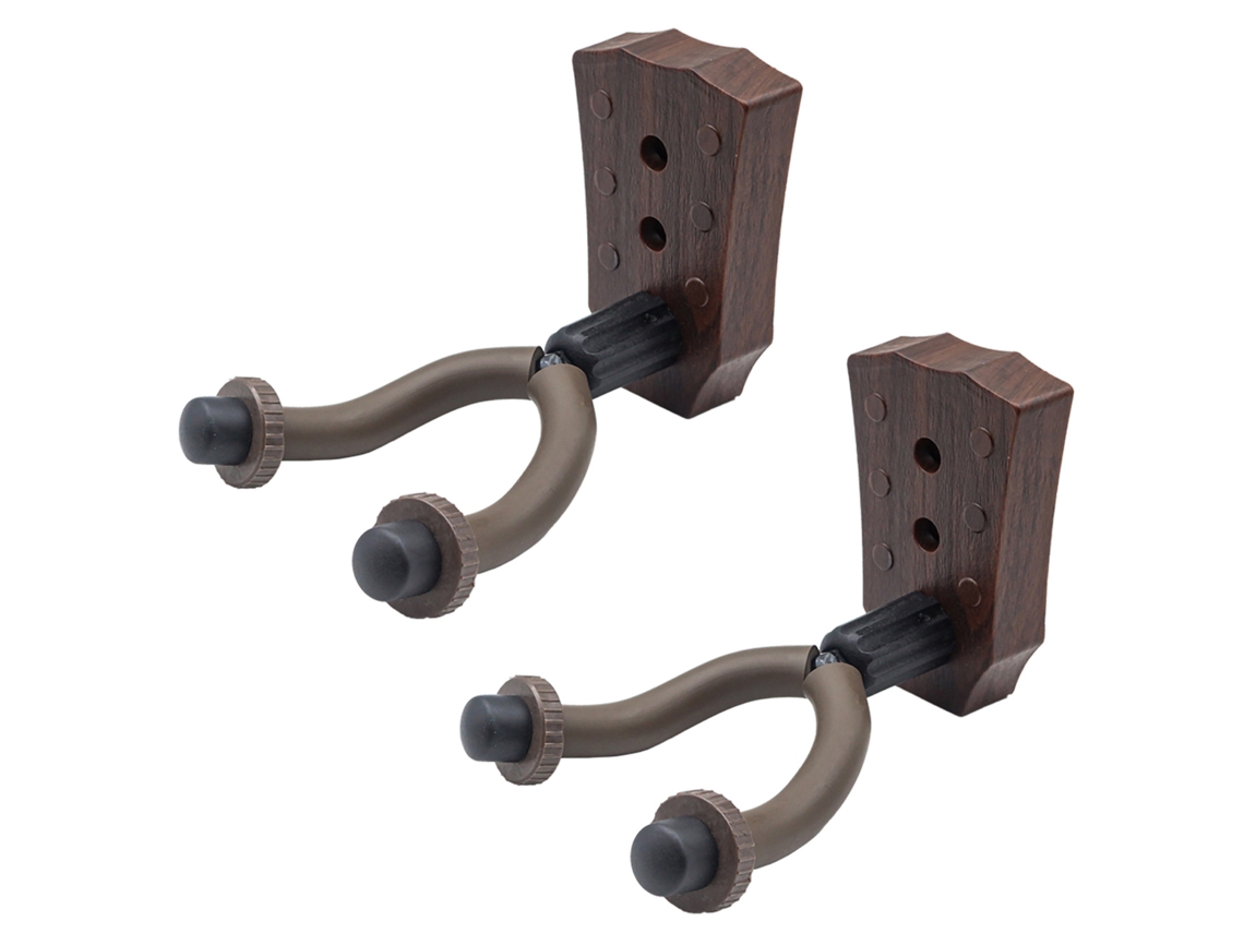 Conjunto de 2 Ganchos de Parede para Guitarra Acústica, Acabamento em Madeira Marrom, Modelo 2 com Fixação Segura AQUAFORGE