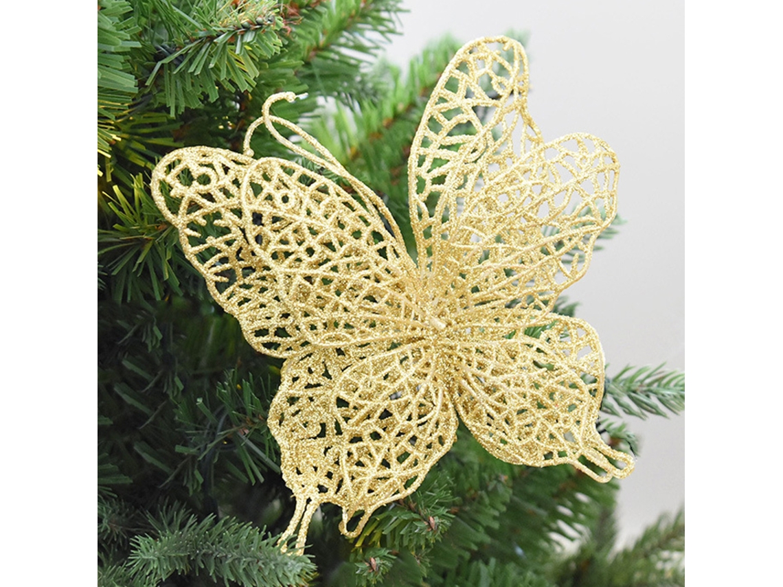 Natal Borboleta (glitter dourado, conjunto com 6 peças) Eoocoo
